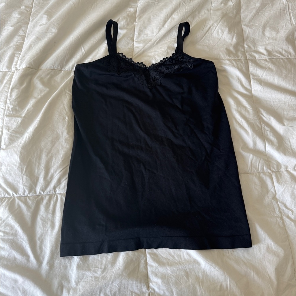 Vintage UltraTeeze Black Lace Trim Camisole - Y2K Stretchy Seamless Tank Top OS